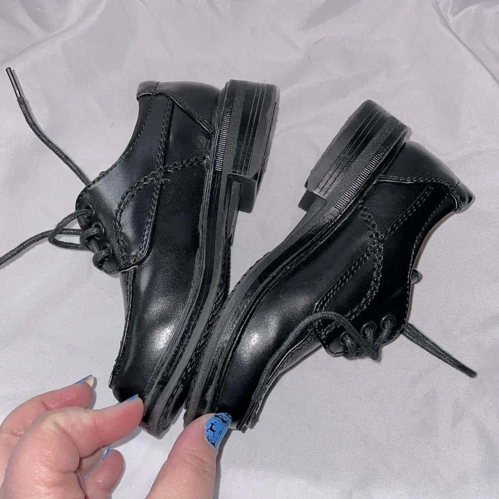 Black Box Black Leather LIL DARREN Loafer Dress Lace Up Shoes size 8
